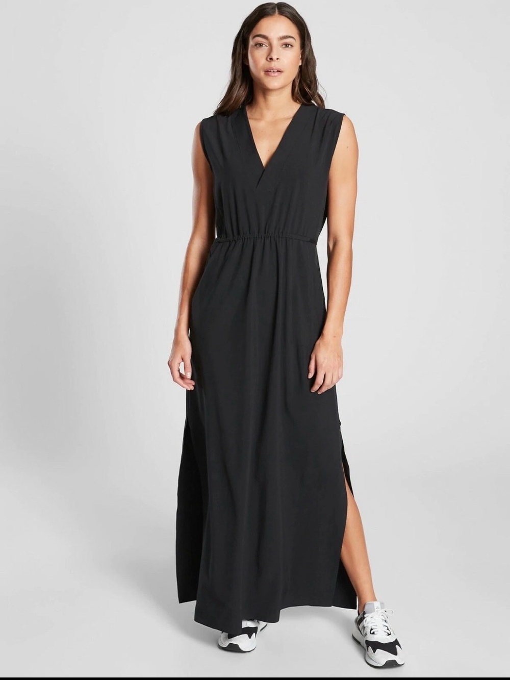 Athleta Black Sleeveless V-Neck Maxi Dress